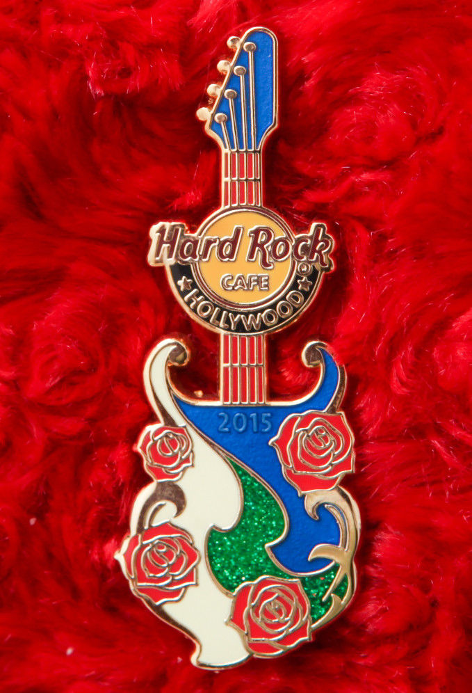 Hard Rock Cafe Pin Hollywood Blvd ROSE BOWL Football Guitar Flower lapel hat