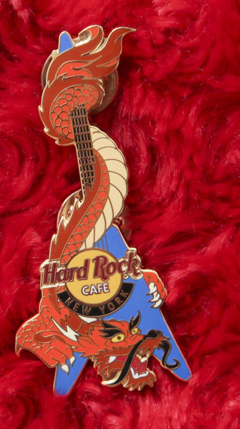Hard Rock Cafe Pin New York CHINESE DRAGON Guitar hat lapel logo city orange