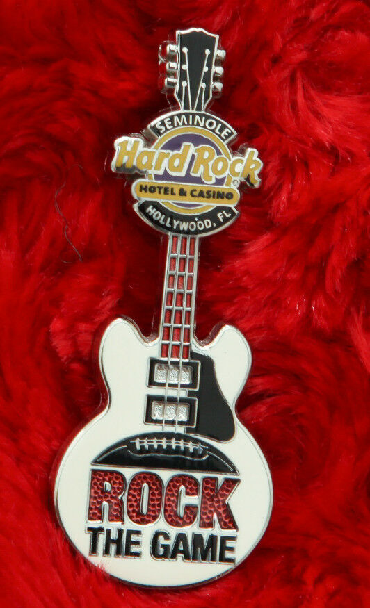 Hard Rock Cafe Pin Hollywood fl ROCK THE GAME Football Guitar White hotel casino