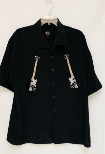 Hard Rock Cafe Orlando Gibson Guitars Black Button Down Dress Shirt Men’s Large