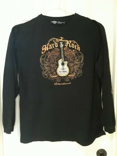 Hard Rock Cafe Cleveland Stitched And Painted Black Long Sleeve Sweater Size XL