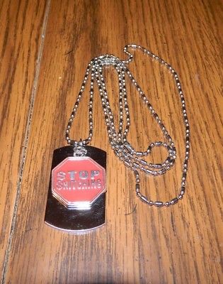 MIP- Chrome Dog Tag with a Stop Snitching stop sign / 36 inch ball chain