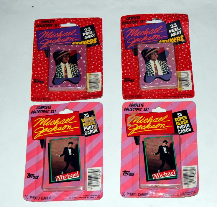 4x Michael Jackson Peel Away Stickers and gloss photo cards 1984 Topps 33 each