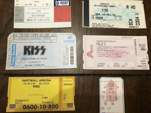 Lot of Six Concert ticket stub KISS Psycho circus tour 1999 Europe Full Tickets