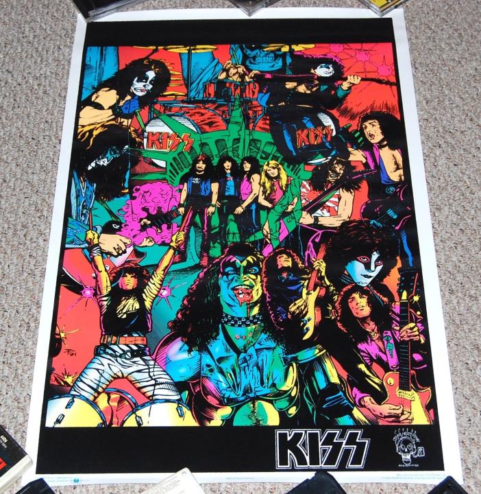 KISS Kisstory Comic Collage Blacklight 1995 Poster SEALED Gene Simmons Frehley