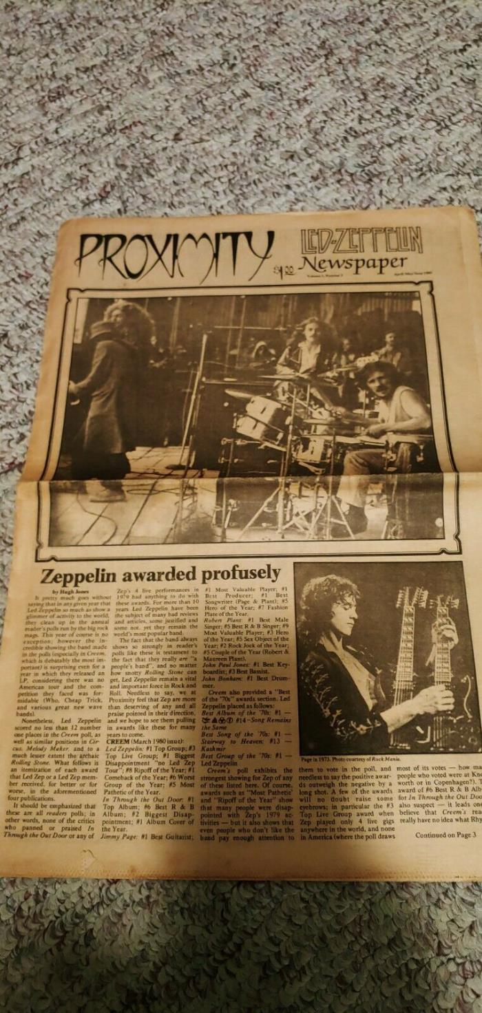 Proximity Led Zeppelin Newspaper _RARE_ Issue #2 1980 VTG Fanzine - John Bonham