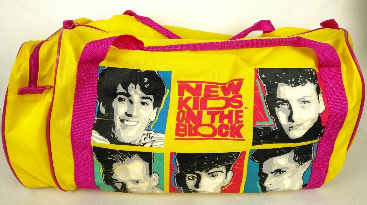 1990 New Kids on the Block Gym Duffel Bag Neon Yellow Pink Graphic Vintage