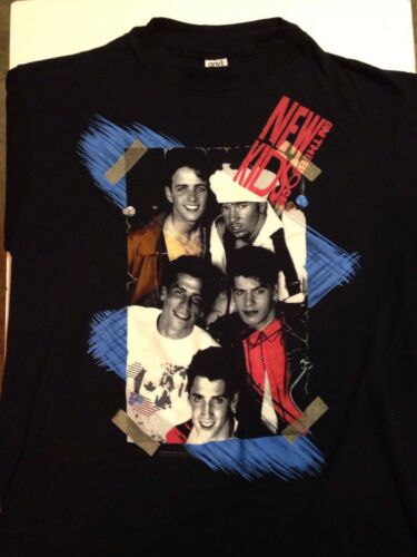 Vtg 1990 New Kids On The Block  Black Tee Shirt No More Games Tour Size Large