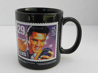 1992 Elvis Presley Commemorative 29 cent Postage Stamp Coffee MUG - Black, EUC