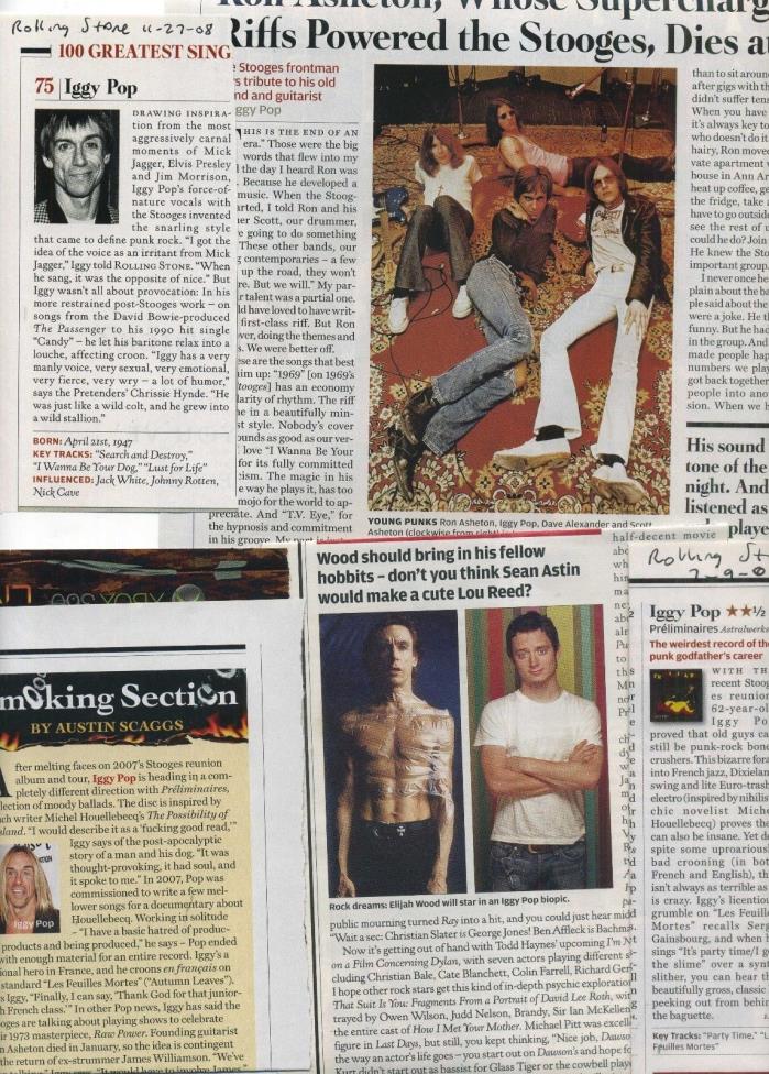 Iggy Pop rare collection 25 clippings 1986-now; Rolling Stone, San Diego Reader