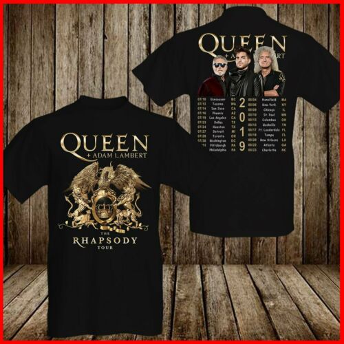 Queen And Adam Lambert Rhapsody Concert Tour 2019 T-Shirt Black Cotton Men Shirt