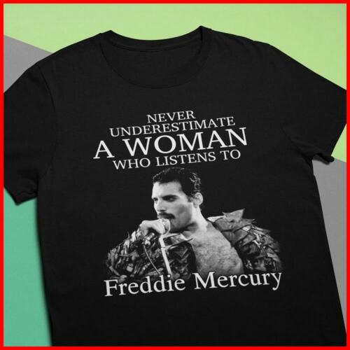 A Woman Who Listens To Freddie Mercury T Shirt Black Cotton Short Sleeve S-6XL