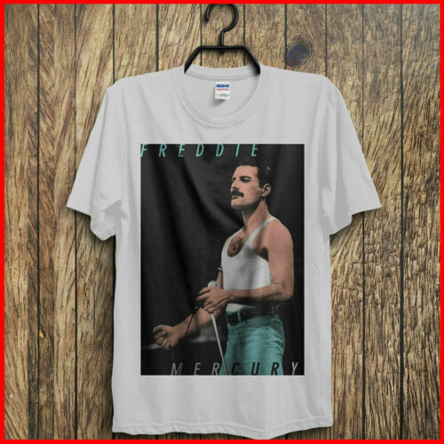 Freddie Mercury In Blue Trousers Queen T-Shirt Music White Cotton Tee S-6XL