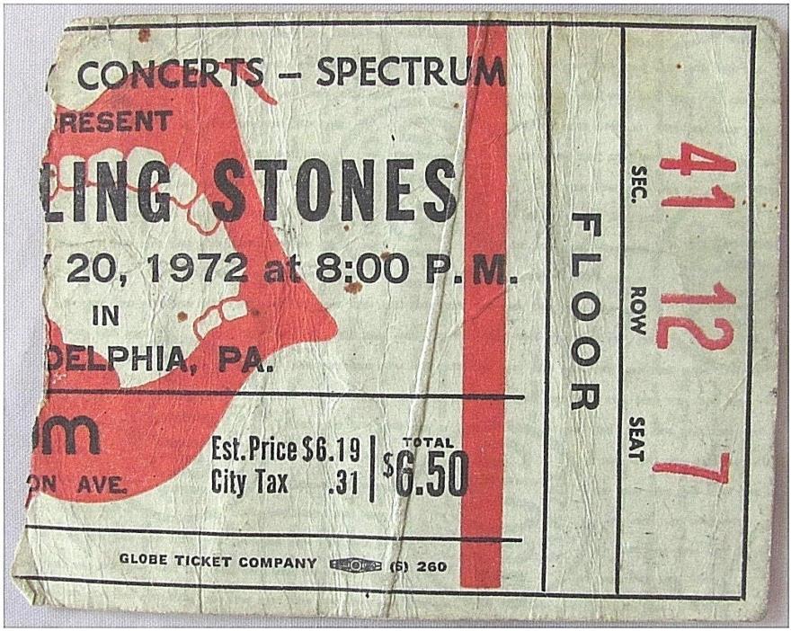 ROLLING STONES 1972 Exile On Main Street Original Full 3/4 Concert Ticket