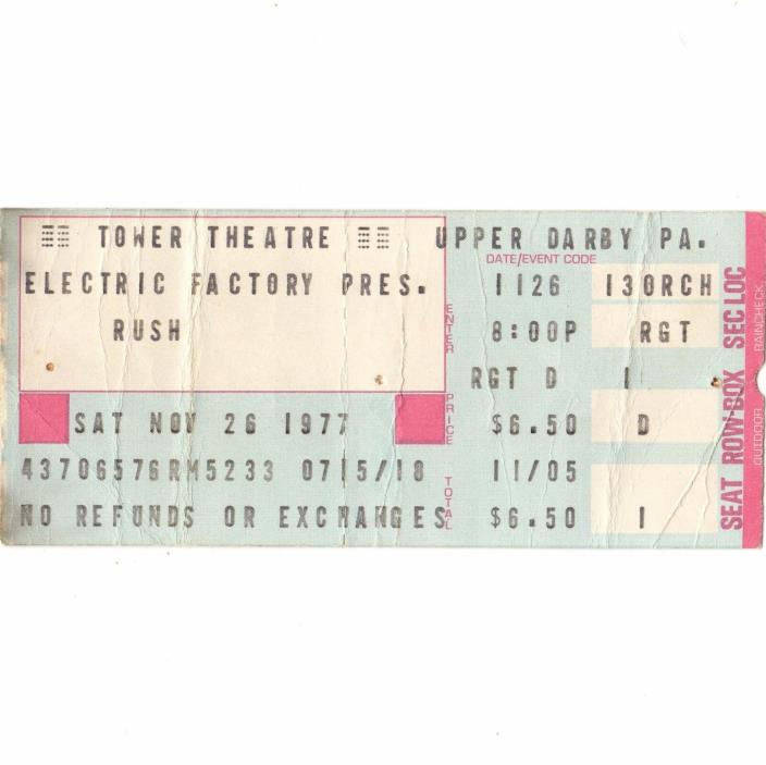 RUSH & TOM PETTY Concert Ticket Stub PHILADELPHIA 11/26/77 A FAREWELL TO KINGS