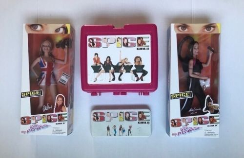 NIB 2 Spice Girl Dolls - Melanie C & Ginger + Lunchbox & Metal Pencil Box (used)