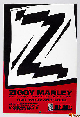 Ziggy Marley Poster DV8 Ivory and Steel 1988 May 9 New Fillmore