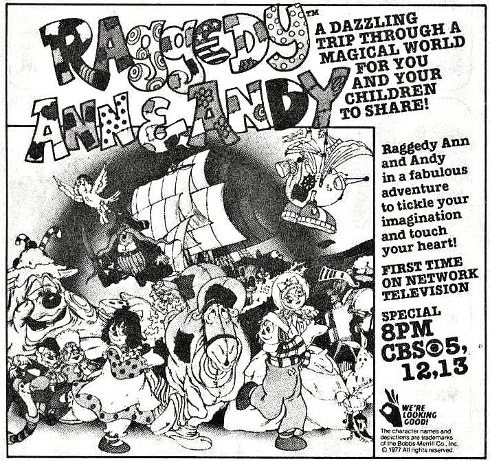 1979 Tv Ad Raggedy Ann & Andy CBS Animated Tv Special art promo