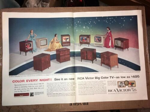 1956 21x13 RCA Victor Color Television MCM Centerfold Orig Magazine Print AD *NM