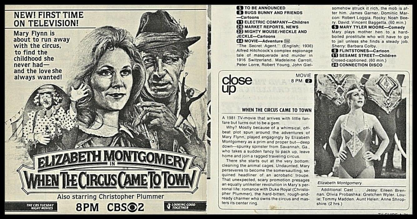 1981 TV Ad Elizabeth Montgomery-When The Circus Came To Town-CBS Movie Ad