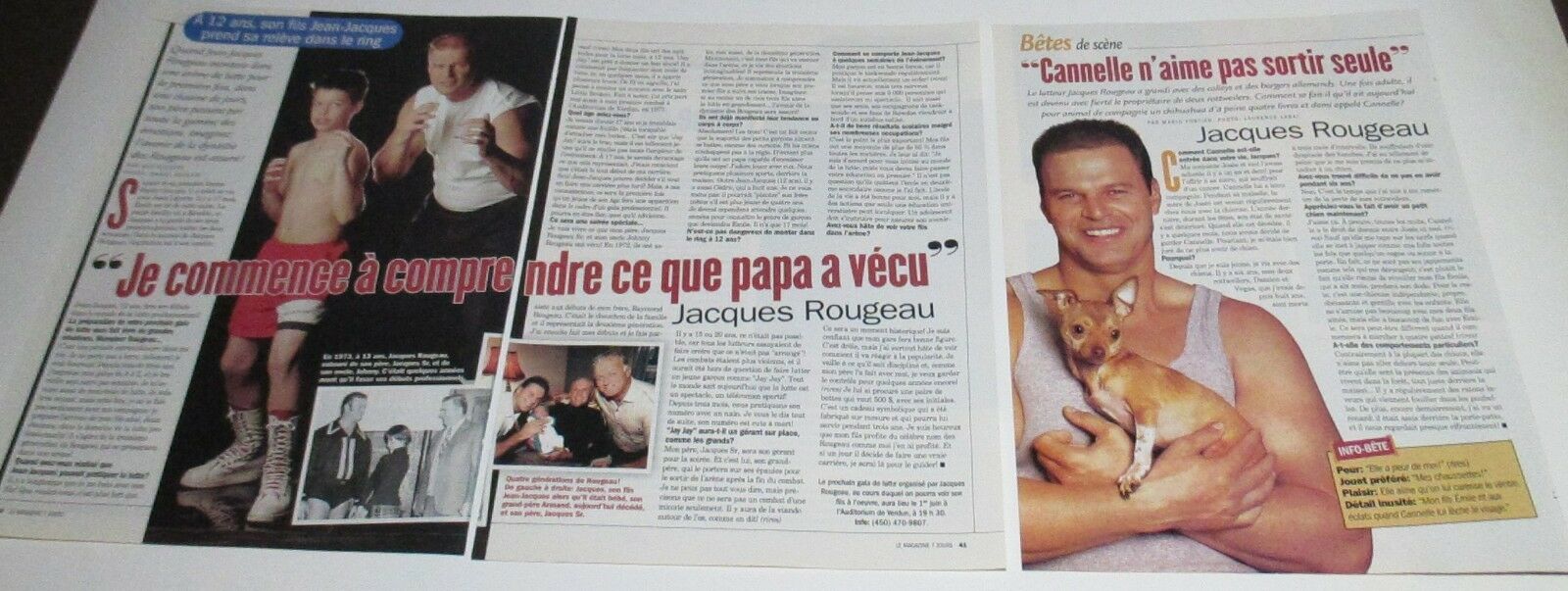 Jacques Rougeau Wrestling French Clippings Magazine Coupure de Presse 3 pgs 2001