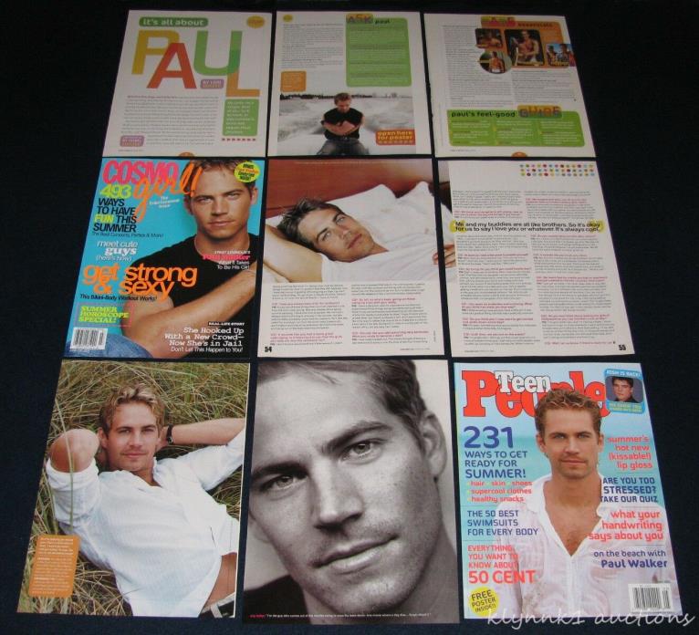 Paul Walker 2 Fast 2 Furious Cosmo and Teen People clippings - Pinups Lot L307