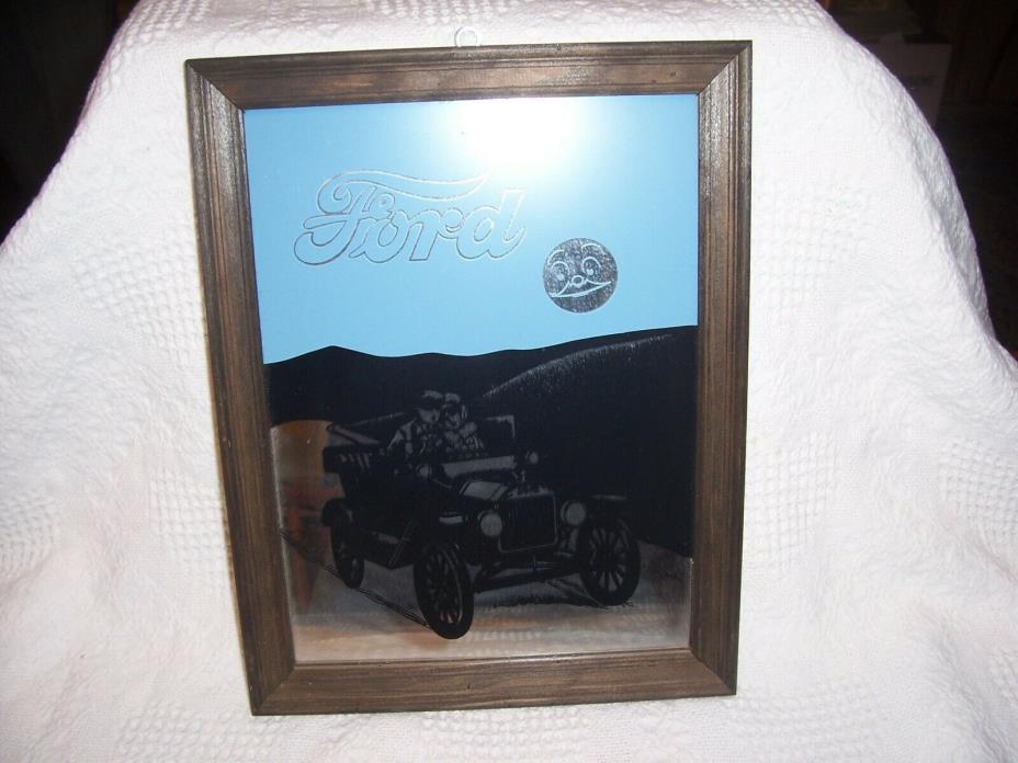 (A130) Framed  Mirror: Picture of Ford Car and Moon