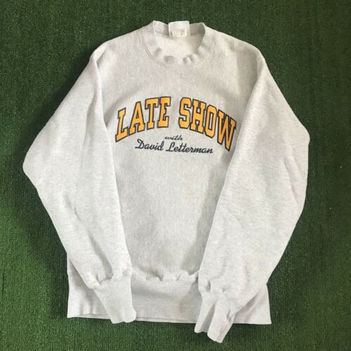 Vintage LATE SHOW with David LETTERMAN Gray LEE Crossgrain Sweatshirt Sz L