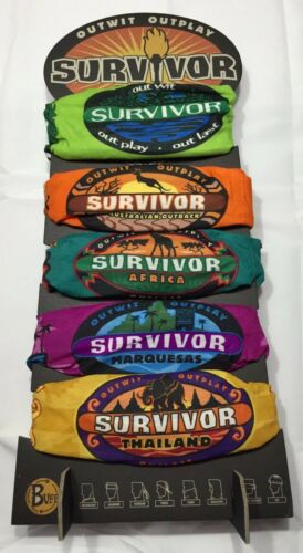 SURVIVOR BUFFS: Buff Set from Seasons 1 - 5 on Totem Display Stand - BRAND NEW