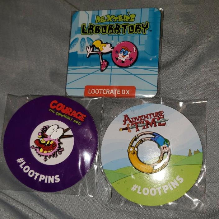 3 Loot Crate Pins Adventure Time Courage Dexter's Lab Cartoon Network DX