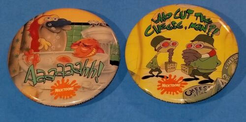 2 Ren & Stimpy Pins Buttons 1990s Nickelodeon