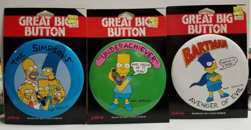 The Simpsons Lot 3 Great Big Buttons Bartman Bart Underachiever #1