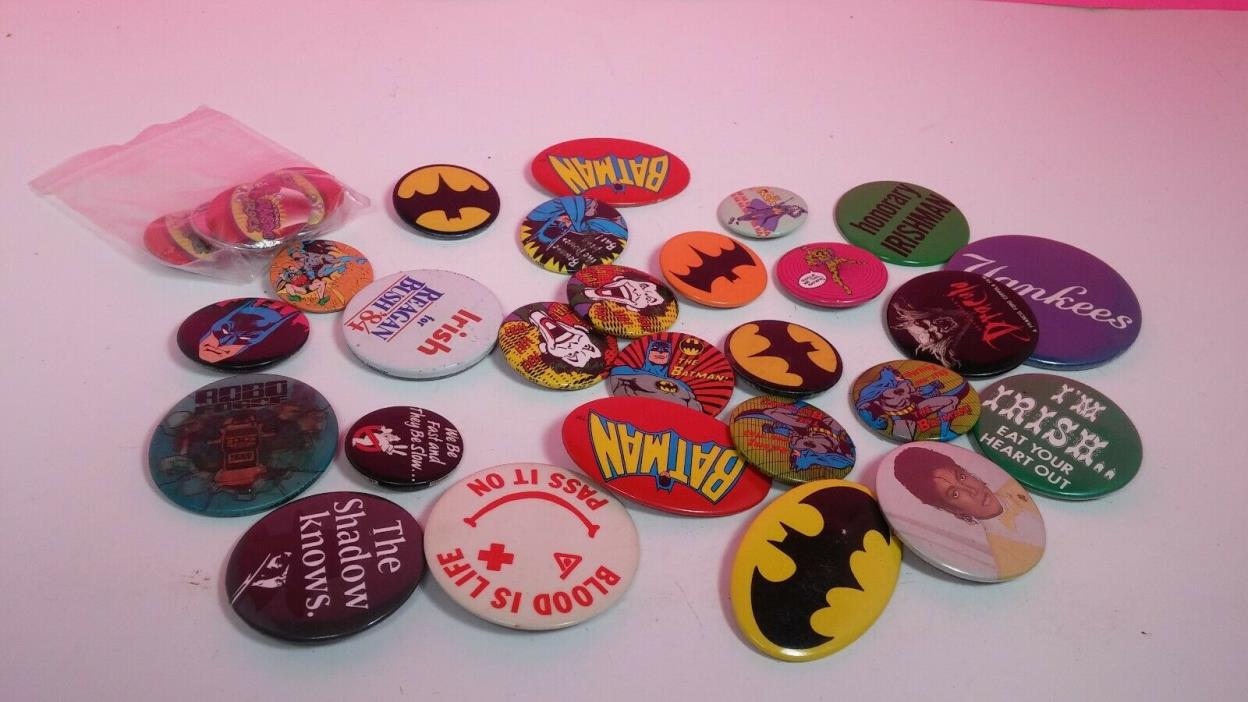 Vintage Pin Button Giant Lot - Ghostbusters / Batman Robo Force Etc