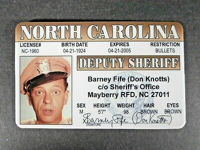Barney Fife (Don Knotts) Mayberry Novelty Deputy Sheriff License Prop