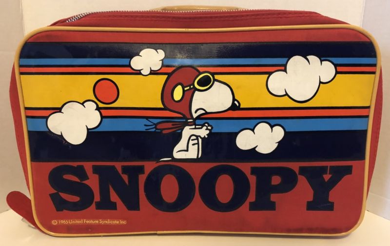 Vintage 1965 Aviva SNOOPY Flying Ace Suitcase Red Travel Bag Peanuts