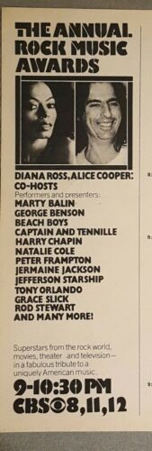 CBS 1976 Alice Cooper Diana Ross ROCK MUSIC AWARDS  TV Ad  SHIPS FREE