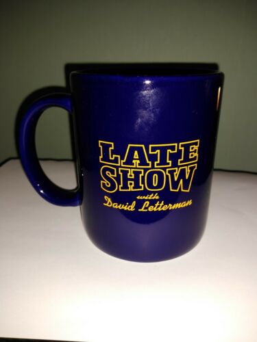 Late Show with David Letterman Coffee Mug/ Cup Blue with Yellow Letters- Ceramic