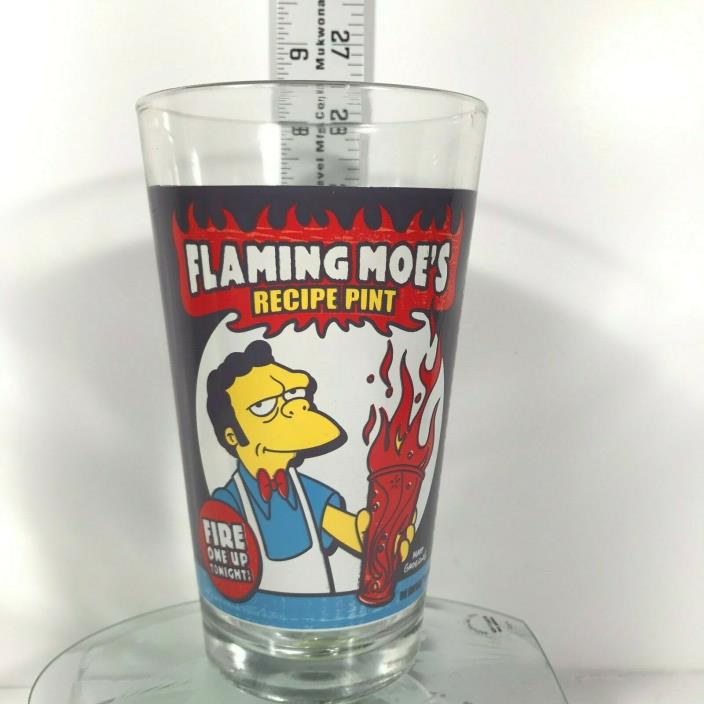 The Simpsons Mug Flaming Moe's Glass Recipe Pint Cup~Fire One Up Tonight~X'Rare!