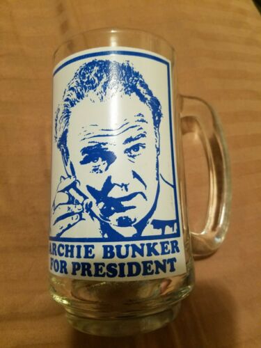Vintage 1972 Archie Bunker For President Glass Mug Cup “Rear March With Arch!”