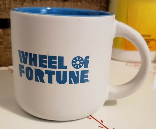 WHEEL OF FORTUNE Game Show Pat Sajack STONEWARE White Blue Coffee Cup Mug 2016