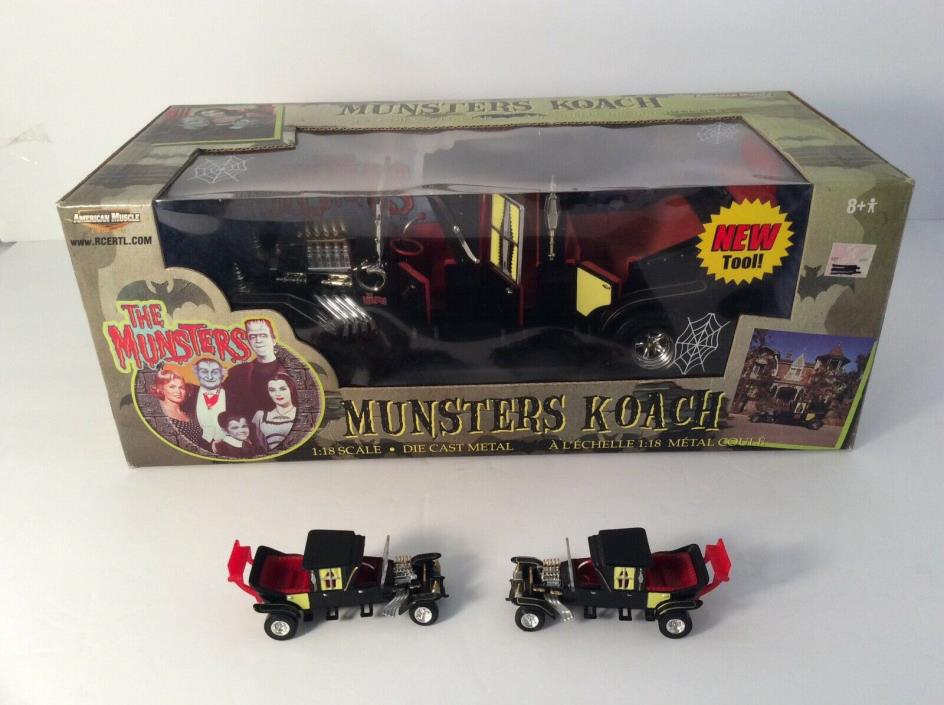 MUNSTERS KOACH Diecast 1/18 Scale American Muscle Body Shop Set W/ 2 - 1/64 cars