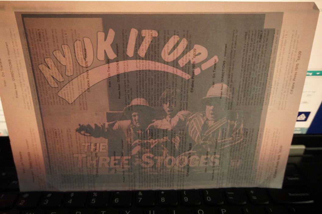 Three Stooges Nyuk it up Iron on Decal  promo 1990's comedy Curly Howard