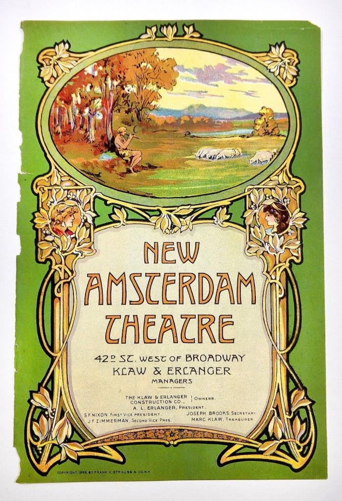 Vintage 1906 LG SZ New Amsterdam Theatre Program Cover Djer-Kiss Ad Art Deco