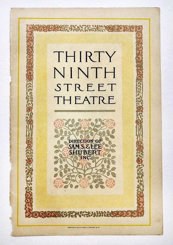 Vintage 1911 LG SZ The 39th Thirty Ninth Street Theatre Program Cover Art Deco