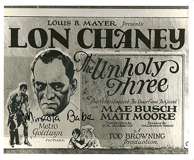THE UNHOLY THREE (MGM, 1925) LON CHANEY TOD BROWNING COPY HORROR PHOTO
