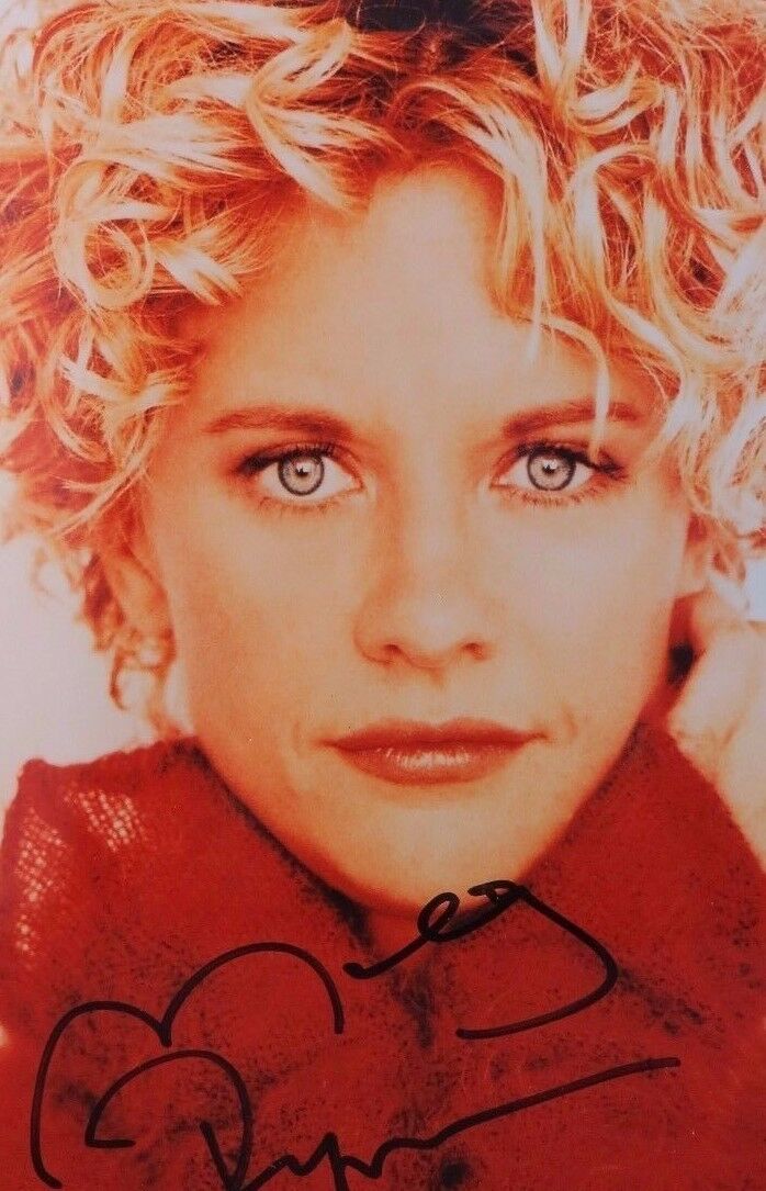 MEG RYAN Autographed/ Hand Signed Color 8x10 Vintage Photo Red Sweater #22