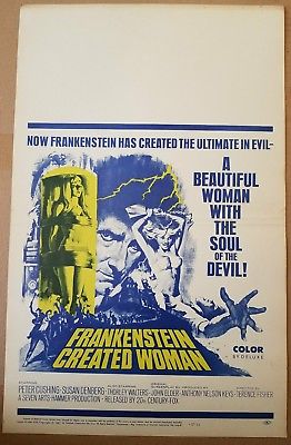 FRANKENSTEIN CREATED WOMAN  RARE Peter Cushing Hammer Films Window Card '67  XL