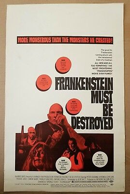 FRANKENSTEIN MUST BE DESTROYED Peter Cushing Hammer Films Window Card '69  XL