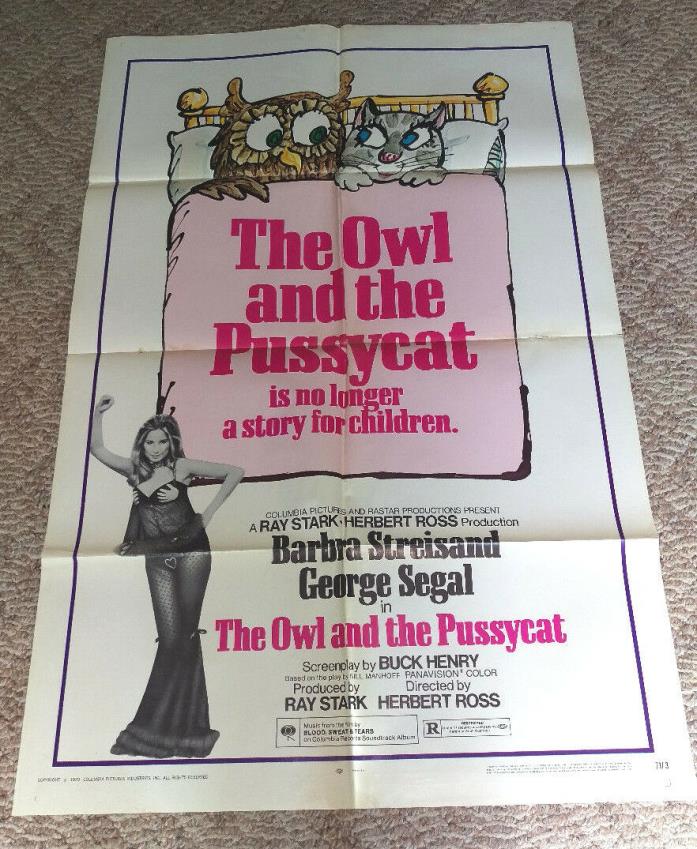 VINTAGE 1970 COLUMBIA PICTURES THE OWL AND THE PUSSYCAT 27 X 40