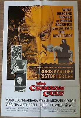 CRIMSON CULT Boris Karloff Christopher Lee Barbara Steele Orig One Sheet EX 1968